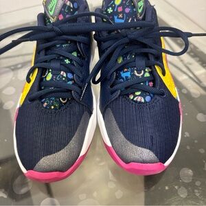 Nike Kids Navy Sneakers with Pink and Yellow Accents